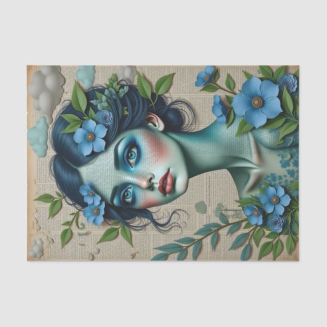 Papel De Seda Whimsical Blue Dreamer | Colagem literária de Prim (Frente )