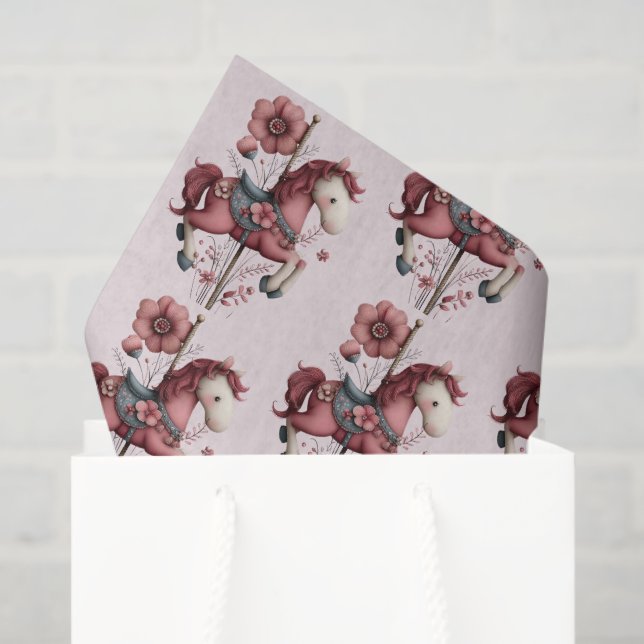 Papel De Seda Whimsical Carousel Horse Image Pattern (Sacola de presentes)