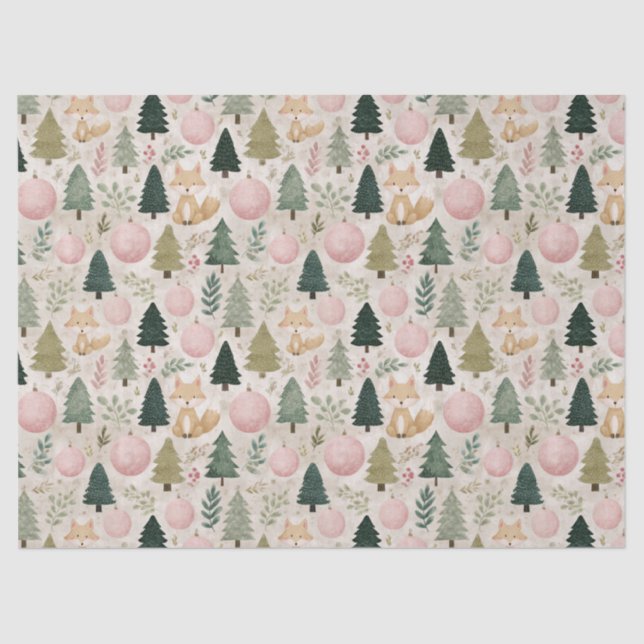Papel De Seda Whimsical Christmas Tree with Winter Fox Pastel (Frente )