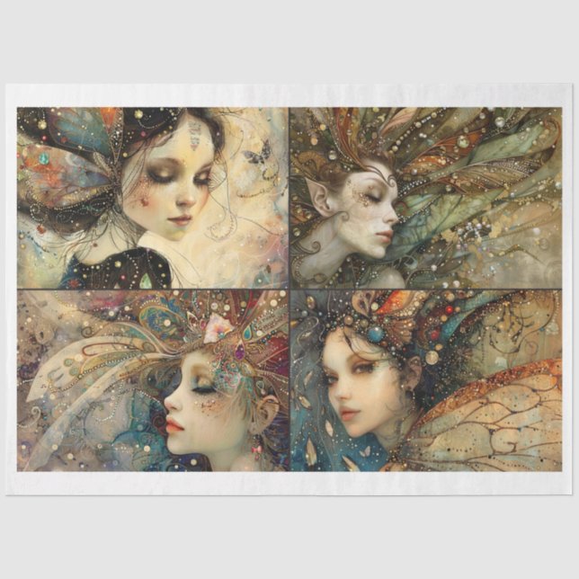 Papel De Seda Whimsical Fairy Faces Scrapbooking Mixed Media 2 (Frente )