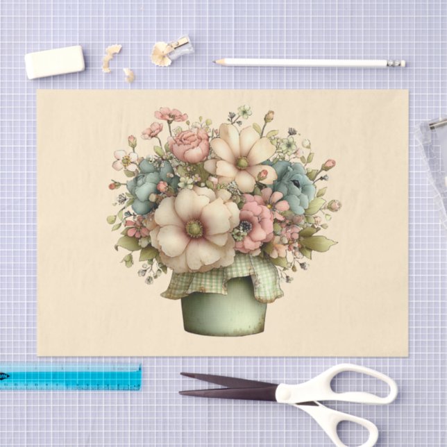 Papel De Seda Whimsical Flowers in a Planter Pot Cute (Arte )