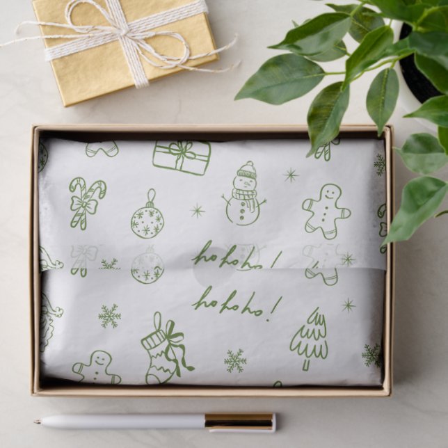 Papel De Seda Whimsical Hand Drawn Doodle Green (Presente)