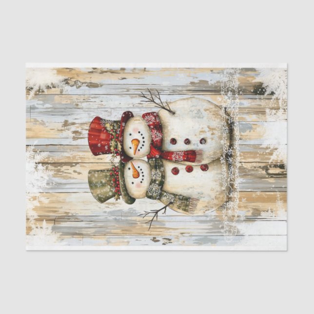 Papel De Seda Whimsical Rustic Snowman Couple DY8R Decoupage (Frente )
