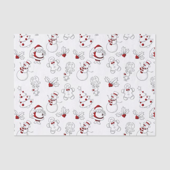 Papel De Seda Whimsical Snowman e Papai Noel (Frente )