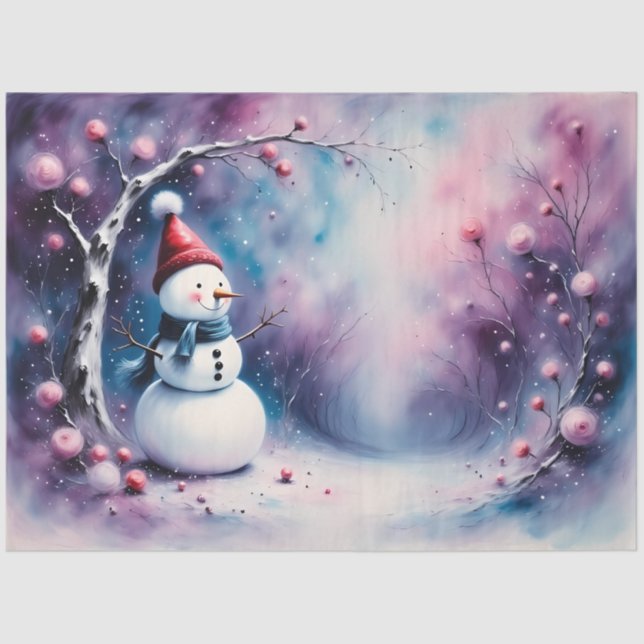 Papel De Seda Whimsical Snowman | Pastel Winter Christmas (Frente )