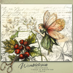 Papel De Seda Whimsical Vintage Fairy Botanic Berry Sketche