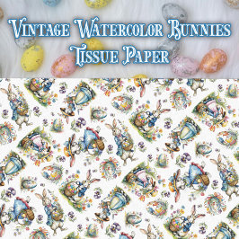 Papel De Seda Whimsical Vintage Watercolor Easter Bunny Padrão