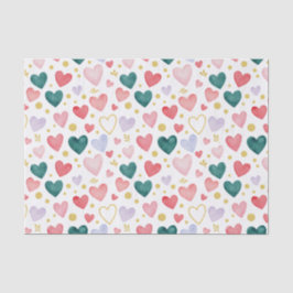 Papel De Seda Whimsical Watercolor Hearts: Gold Glitter & Pastel