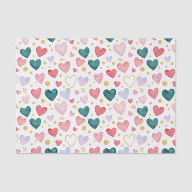Papel De Seda Whimsical Watercolor Hearts: Gold Glitter & Pastel (Frente )