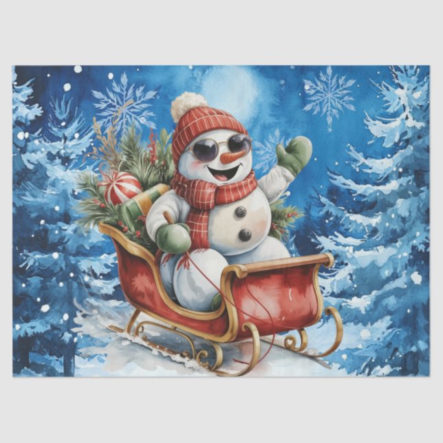Papel De Seda Whimsical Winter Blue Christmas Snowman (Frente )