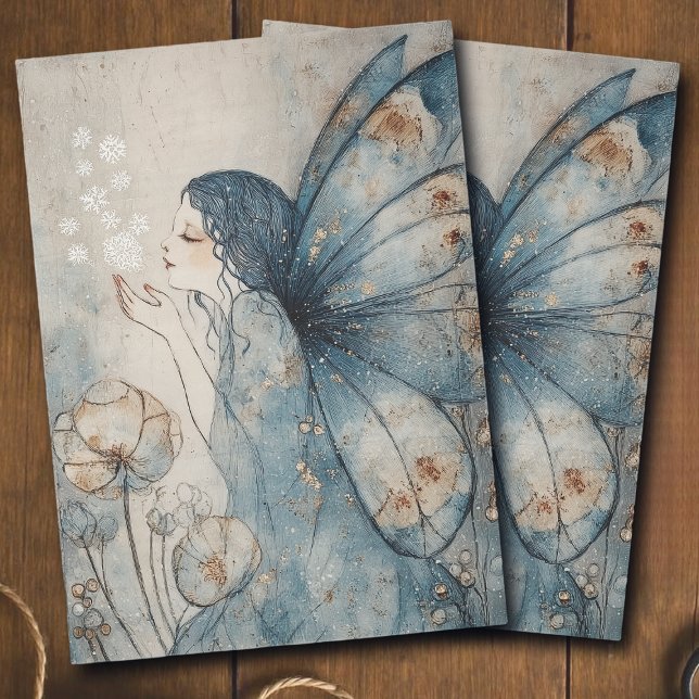 Papel De Seda Whimsical Winter Fairy Blue Floral Decoupage (Criador carregado)