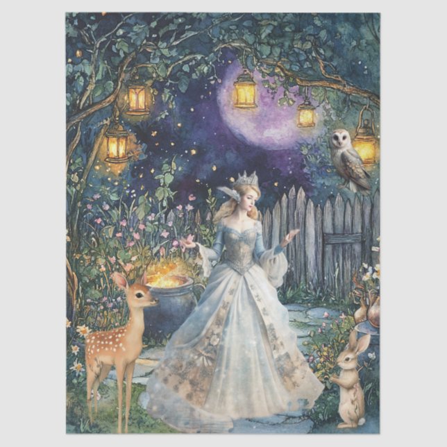 Papel De Seda Whimsical Woodland Animals & Fairy Decoupage Paper (Frente )