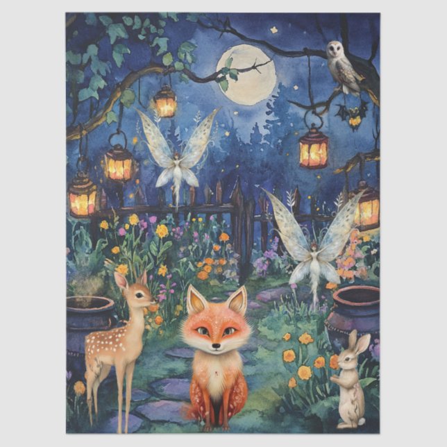Papel De Seda Whimsical Woodland Animals & Fairy Decoupage Paper (Frente )