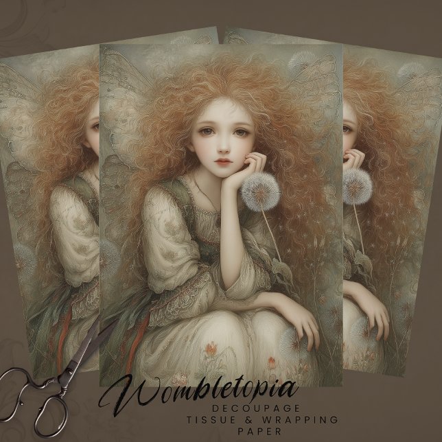 Papel De Seda Whimsical Woodland Fairy Portrait with Dandelion  (Criador carregado)