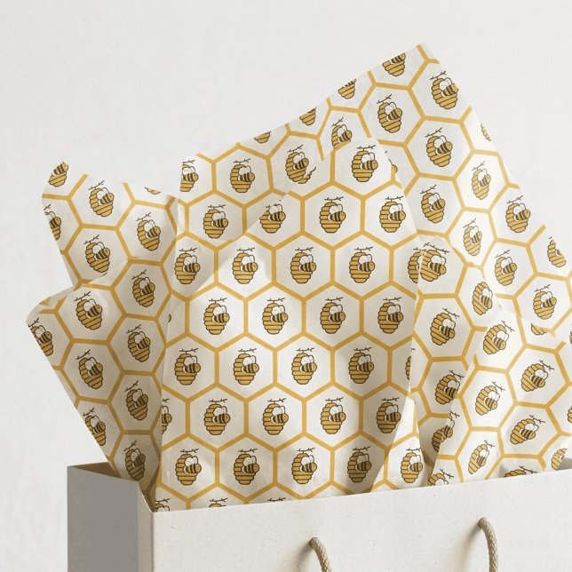Papel De Seda Whimsical Yellow Beehive and Bumblebee Pattern (whimsical beehive bumblebee pattern tissue)