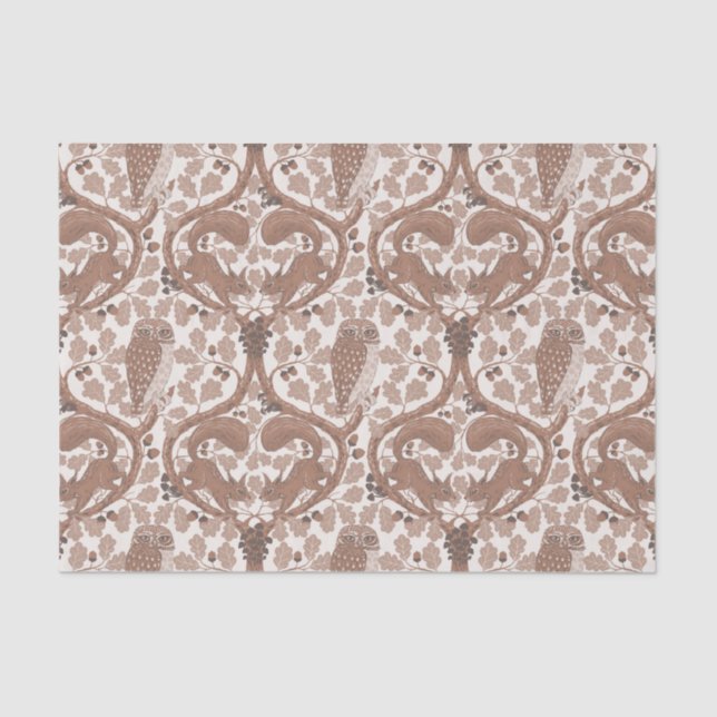 Papel De Seda Whispers/Corujas e esquilos de madeira no carvalho (Frente )