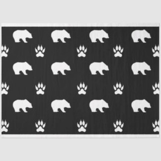 Papel De Seda White Bears with Paw Prints on Black Background