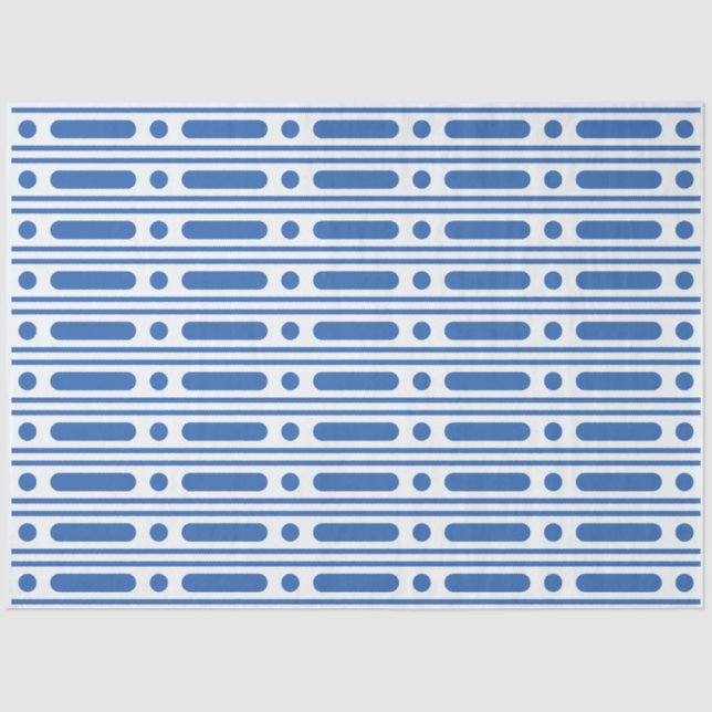 Papel De Seda White Blue Bone Inlay Dots Border Decoupage Paper (Frente )