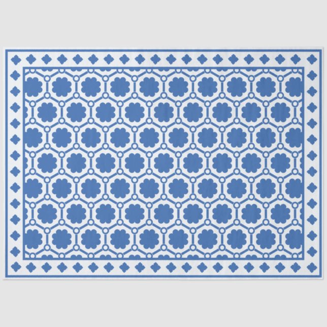 Papel De Seda White Blue Modern Bone Inlay Decoupage Paper (Frente )