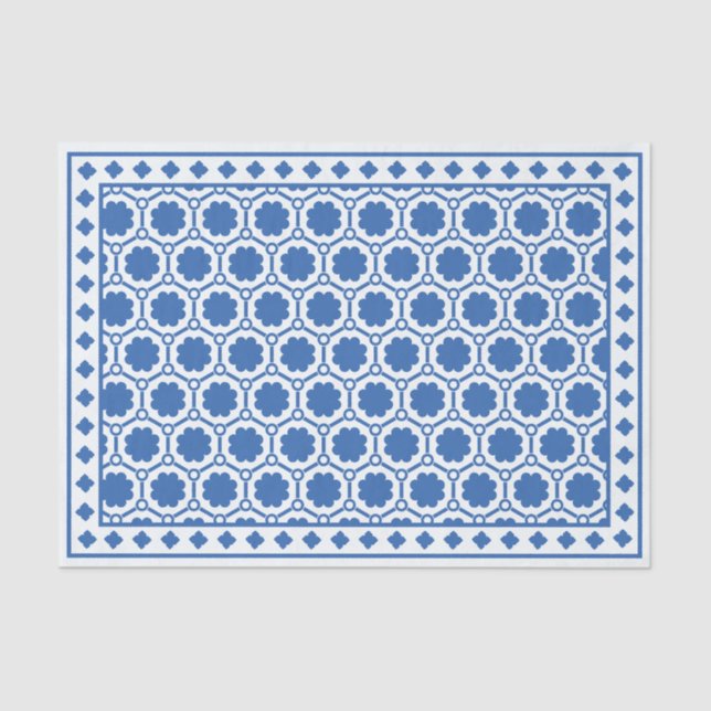 Papel De Seda White Blue Modern Bone Inlay Decoupage Paper (Frente )