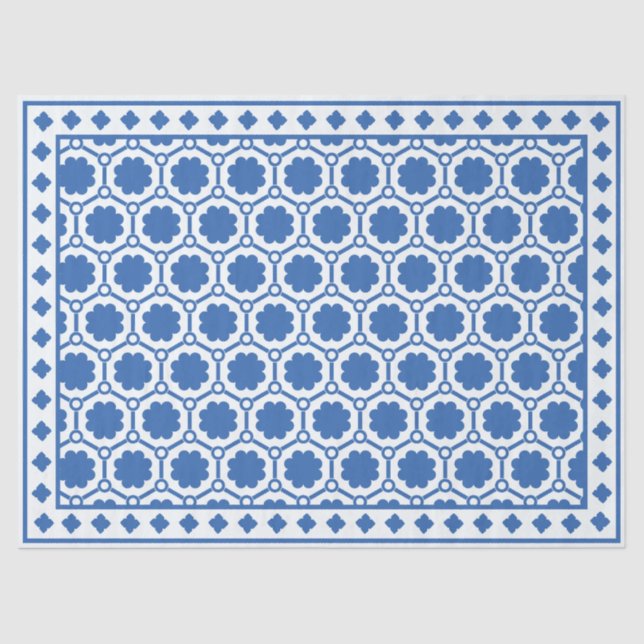 Papel De Seda White Blue Modern Bone Inlay Decoupage Paper (Frente )