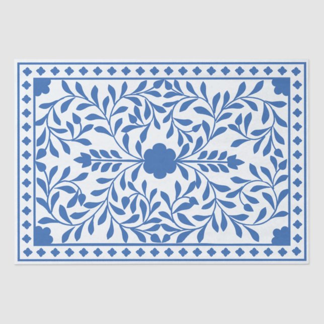 Papel De Seda White Blue Traditional Bone Inlay Decoupage Paper (Frente )