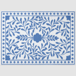 Papel De Seda White Blue Traditional Bone Inlay Decoupage Paper