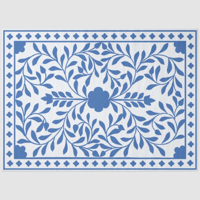 Papel De Seda White Blue Traditional Bone Inlay Decoupage Paper (Frente )