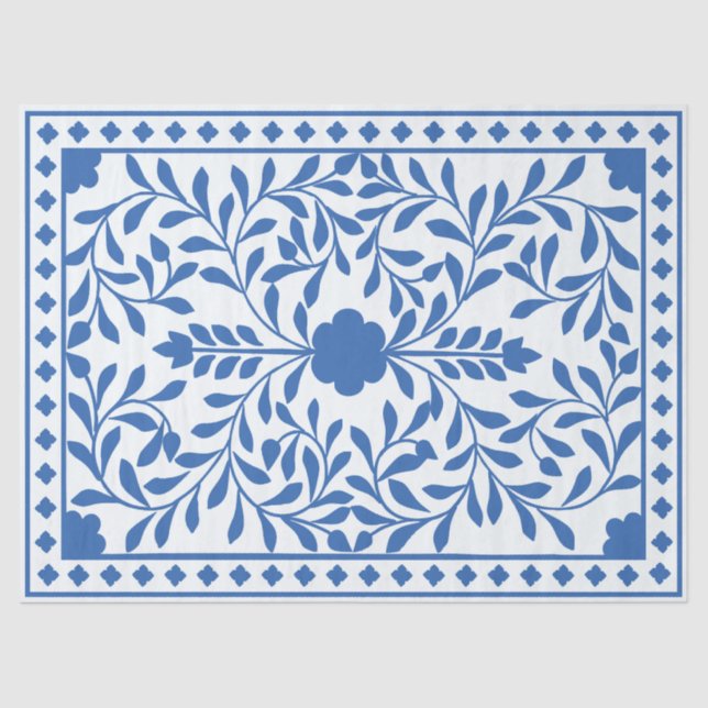 Papel De Seda White Blue Traditional Bone Inlay Decoupage Paper (Frente )