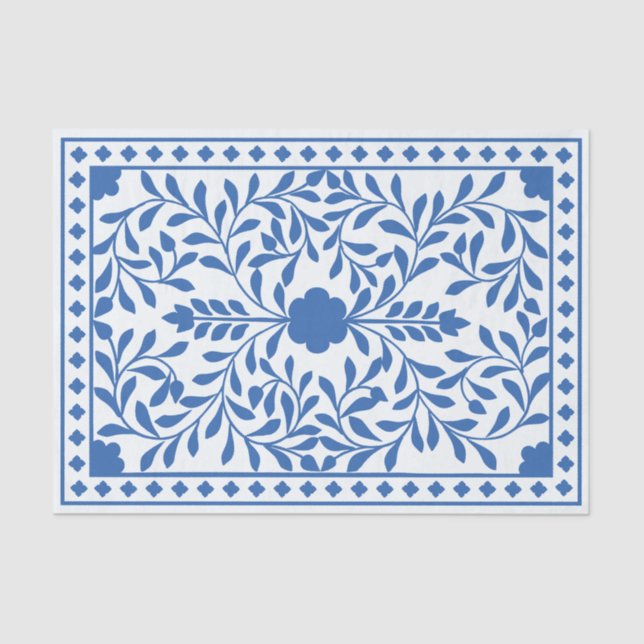 Papel De Seda White Blue Traditional Bone Inlay Decoupage Paper (Frente )