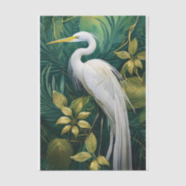 Papel De Seda White Crane Botanical Design, Elegant Tropical