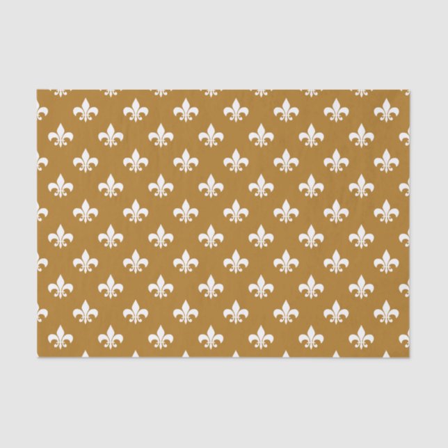 Papel De Seda White Fleur-de-lis no Matte Dourado (Frente )