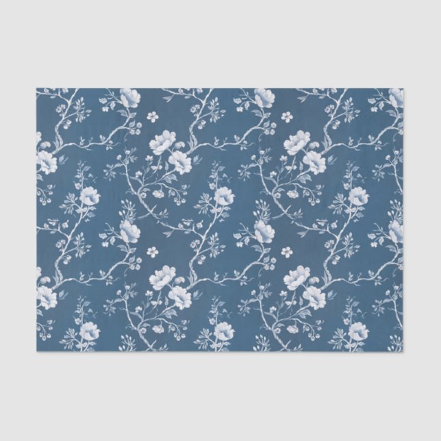 Papel De Seda White Flower Pattern on Blue Background (Frente )