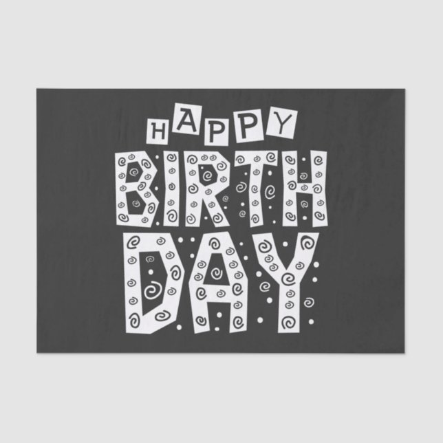 Papel De Seda white happy birthday typography text (Frente )