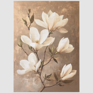 Papel De Seda White Magnolias em Dourado Papo de Tecido de Decou
