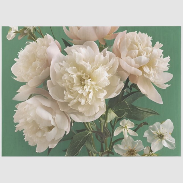 Papel De Seda  White/ Pink Peonies With Spring Flowers Decoupage (Frente )