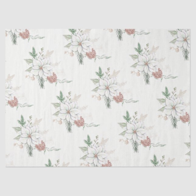 Papel De Seda White Poinsettias e Pine Cones (Frente )