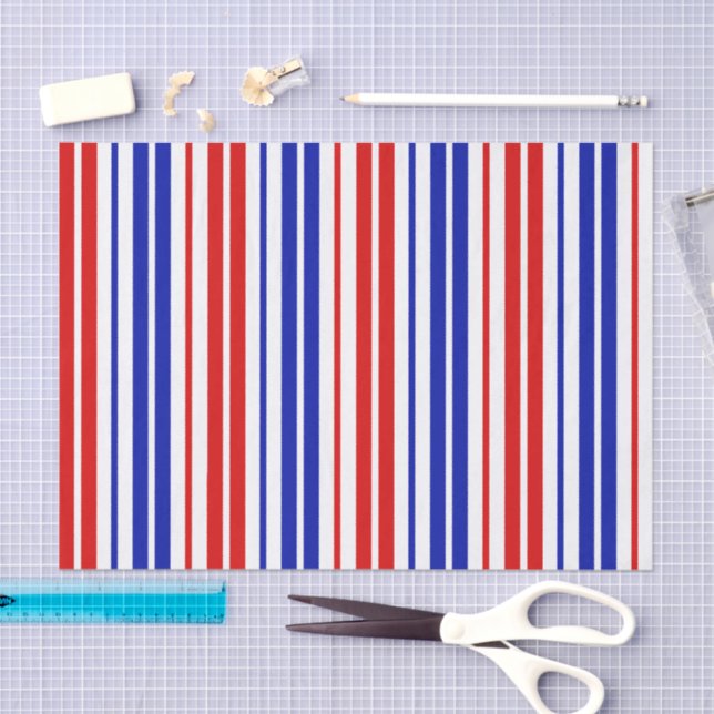Papel De Seda White Red Blue Stripes Pattern   (Arte )