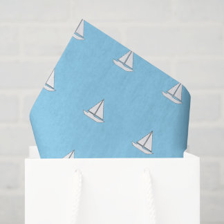 Papel De Seda White Sailing Boats on Blue Background Tissue