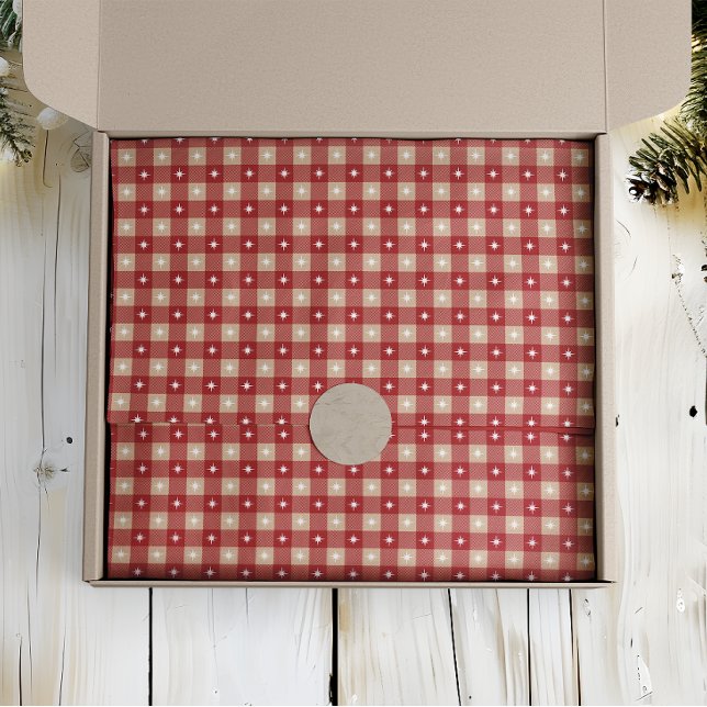 Papel De Seda White Star Gingham Country Holiday (Criador carregado)