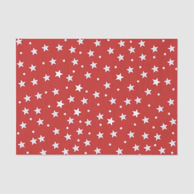 Papel De Seda White Stars (Estrelas brancas) em vermelho (Frente )