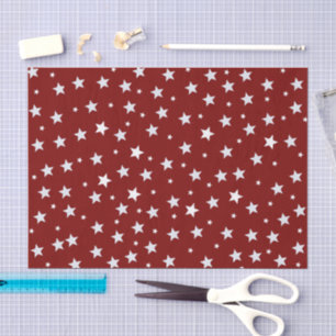 Papel De Seda White Stars on Red Pattern