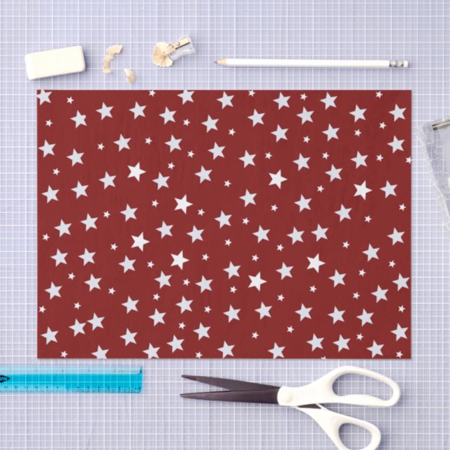 Papel De Seda White Stars on Red Pattern (Arte )