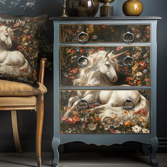 Papel De Seda White Unicorn Floral Meadow Fantasy Art Fairytale (Criador carregado)