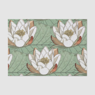 Papel De Seda White Waterlily Floral Art Nouveau