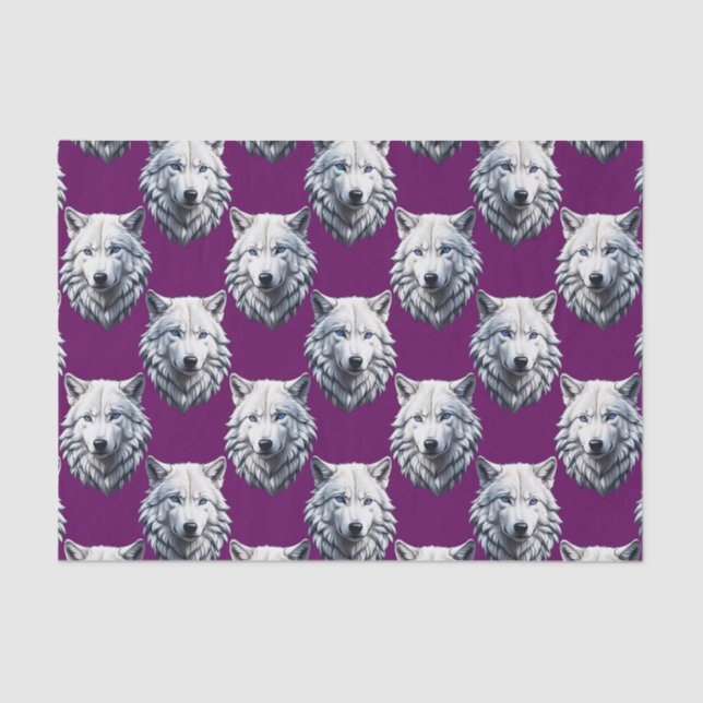 Papel De Seda White Wolf Head Pattern Design Purple  (Frente )
