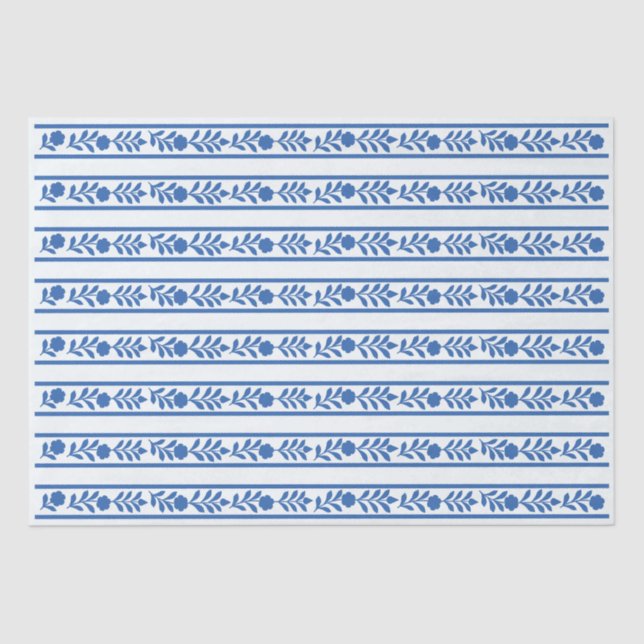 Papel De Seda Whiteblue Bone Inlay Floral Border Decoupage Paper (Frente )