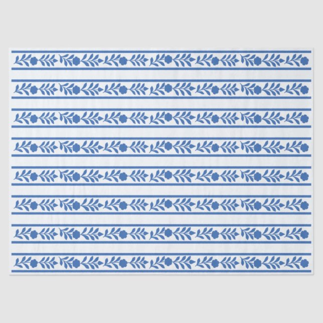 Papel De Seda Whiteblue Bone inlay Floral Border Decoupage Paper (Frente )