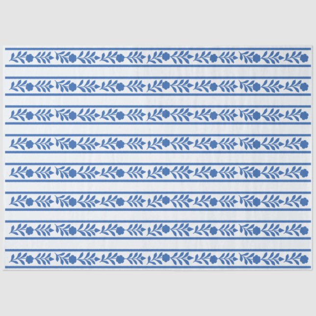 Papel De Seda Whiteblue Bone Inlay Floral Border Decoupage Paper (Frente )