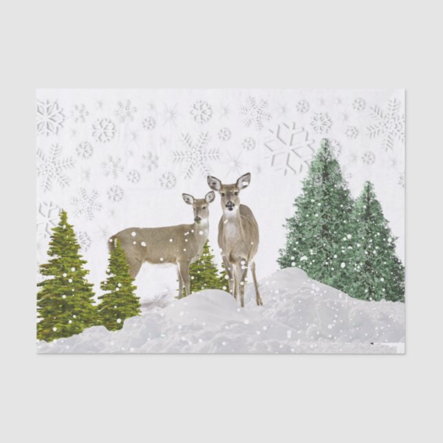 Papel De Seda Whitetail Deer em Winter Wonderland Holiday Artesa (Frente )